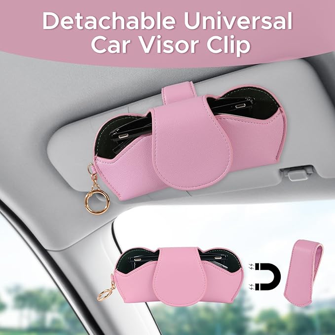KINIVA Sunglasses Holder for Car Visor Faux Leather Glasses Case with Detachable Clips for Car Visor Automotive & Travel