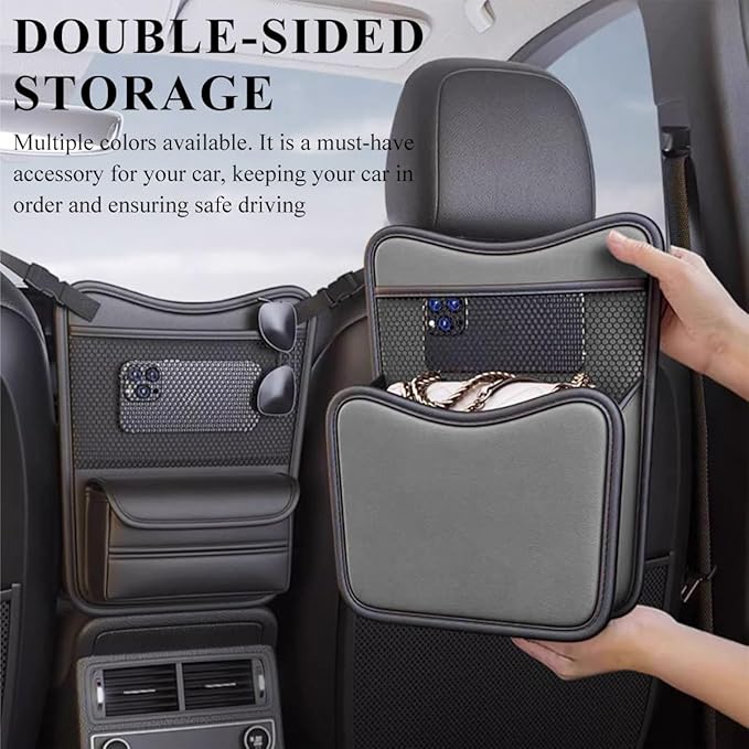 DXNQ Car Organizer Storage Between Seats, Leather Large Capacity Automobile Handbag Hanging Store Content Bag, Auto Console Organizer Holder for Snack Phone Document Storages, Car Accessories (Gray)