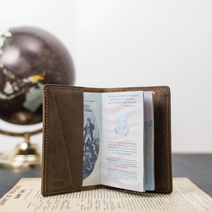 PEGAI Personalized Leather Passport Holder Cover Wallet Travel Essentials | 100% Soft Touch Rustic Travel Wallet Case, International Travel Must Haves | DeKalb (Sand Brown)