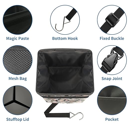 Car Trash Can Butterfly Auto Garbage Bag Car Trash Can with Lid Leak-Proof Car Storage Bag Auto Garbage Bag Hanging for Headrest Collapsible and Portable with Storage Mesh Pocket