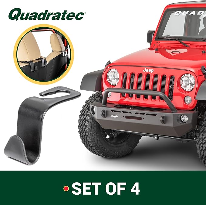 TACTIK Headrest Hooks - Fits Jeep Wrangler CJ, YJ, TJ, JK, JL & Gladiator JT - Sold as a Set of 4 - Hang Groceries, Purses, Backpacks, Coats, Hats, Clothes, Umbrellas - Quick & Easy Installation