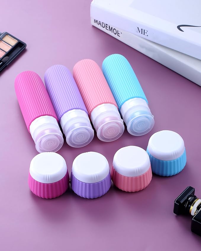 Mrsdry Travel Bottles for Toiletries 8 Pack, Tsa Approved Travel Size Toiletries 3 oz, Travel Containers for Toiletries, with Clear Bag, Leak Proof Silicone Squeezable Travel Essentials Creams Jars