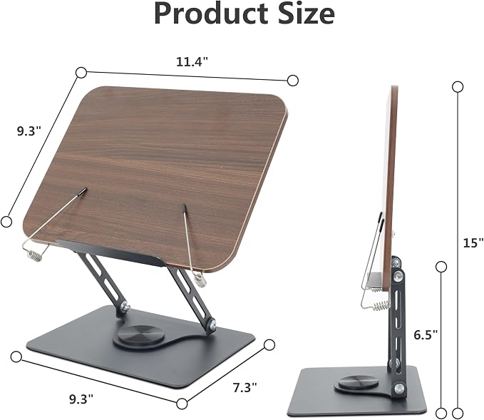 Book Stand for Reading, Multi-Angle & Height Book Holder with 360° Swivel Base, Lightweight Foldable Cookbook Stand for Kitchen, Office, Textbook, Recipe, Music Scores, Kindle, Tablet