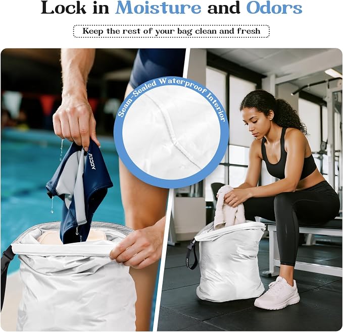 2-Pack Waterproof Travel Laundry Bags, Wet Dry Organizer to Block Odors & Prevent Suitcase Leaks, Roll-Up Dirty Clothes Pouch for Gym, Swim, Camping & Family Vacations
