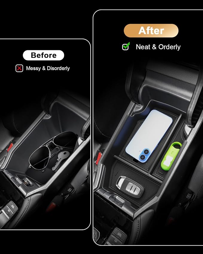 ECOZEN Center Console Organizer For 2023-2026 Honda Accord - 3 Pcs Armrest Box Storage Tray + Silicone Wireless Charging Area Mat + TPE Cup Holder For 2023-2026 Accord Hybrid Accessories