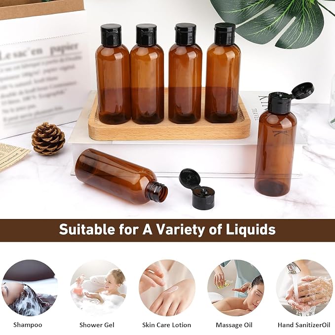 10 Pack 3.4 oz Travel Bottles for Toiletries TSA Approved Leak Proof Travel Size Containers Plastic Empty Shampoo Bottles with Labels Squeeze Bottle Toiletry(Brown)