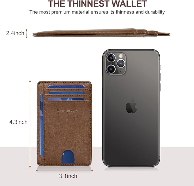 Front Pocket Thin Wallet for Men Women RFID Blocking Credit Card Holder Card Cases Slim Minimalist Wallet with Gift Box Alaska Brown Faux Leather