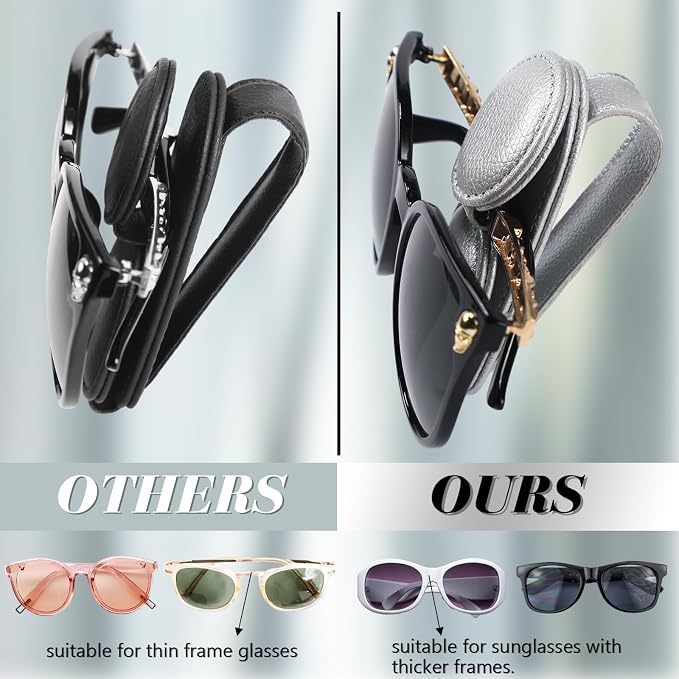 Konohan Sunglasses Holder for Car Visor Leather Eyeglass Hanger Magnetic Sunglasses Holder with 2 Clips(Silver Pearl)
