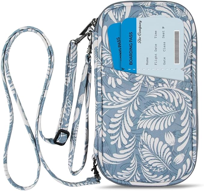 RFID Passport Wallet with Vaccine Card Slot, Family Travel Passport Holder Document Organizer Bag with Wrist & Neck Double Strap