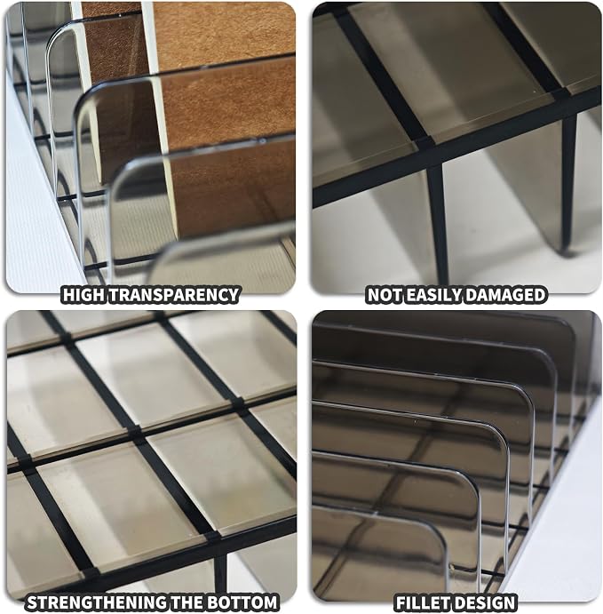 LUOKER Acrylic Mail Organizer - 2 Pcs CD Holder with 7 Compartments, 7 x 5 x 1.57 Translucent Gray Countertop Envelope Organizer for Office, Home Desk (Grey)