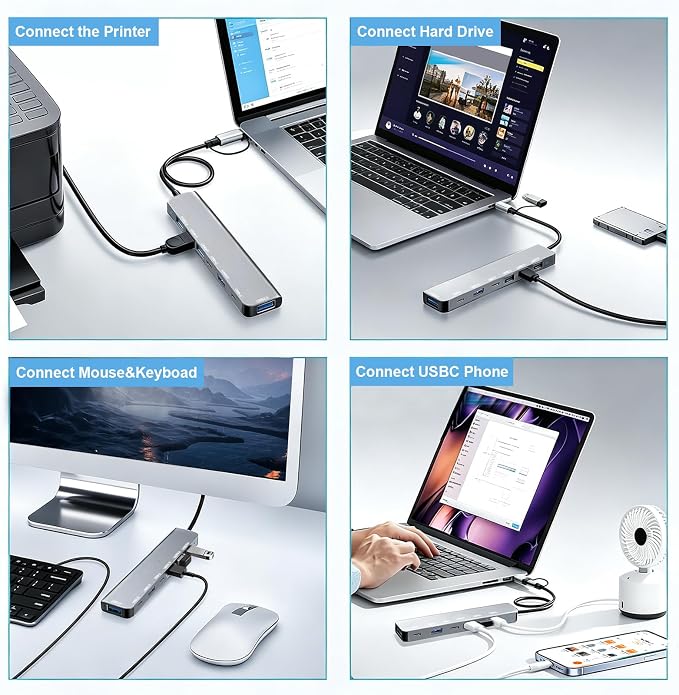USB C Hub, USB Hub 3.0, Upgrade 7 in 2 USB Splitter with 1xUSB 3.0, 4xUSB2.0, 2xUSB C, USB C & USB Hub Multiport Adapter, USBC USB Dongle for PC/Laptop/Tablet/Mac/MacBook/iPad and More Devices