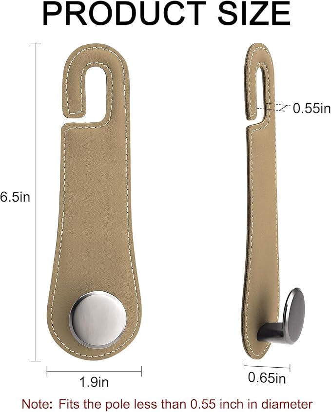 JESTOP Car Headrest Hooks, 2 Pack Leather Car Seat Storage Hanger for Purses Bags, Stylish Car Seat Organizer Hooks for Handbag Coat Umbrellas, Car Inside Accessories, Apricot