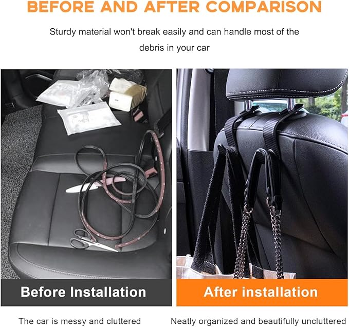 povtii 4PCS Car Seat Headrest Hook, Auto Back Seat Hanging Storage Organizer, Vehicle Seatback Hanger Holder for Purse Handbag Coat Umbrella, Universal Interior Car Accessories (Carbon Fibre Black)