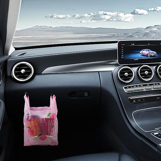 Car Trash Bag Hanging Disposable Car Garbage Bag Pack of 200 Small Auto Trash Bag for Car with 4 Hook for Car Kitchens Bedrooms Offices During Travel and Camping (Pink)