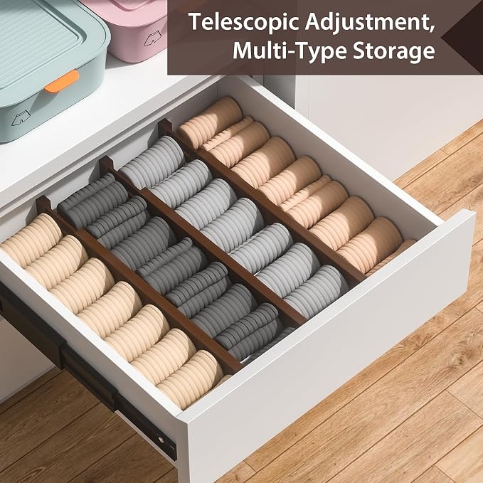 DUCOO 4 PCS Drawer Divider, 17"-22" Adjustable Bamboo Drawer Dividers Organizers, 2.3" High Expandable Separators for Kitchen, Clothes, Dressers, Home, Office, Mocha