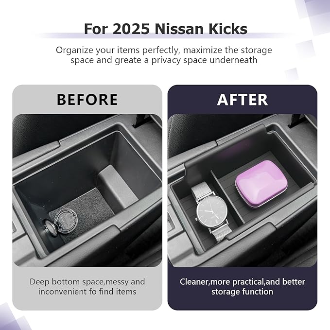 LUWU 2025 2026 Kicks Center Console Organizer Tray Compatible with 2025 2026 Nissan Kicks Accessories 2025 2026 Kicks S/SV/SR Armrest Console Organizer Armrest Organizer Insert Tray Black