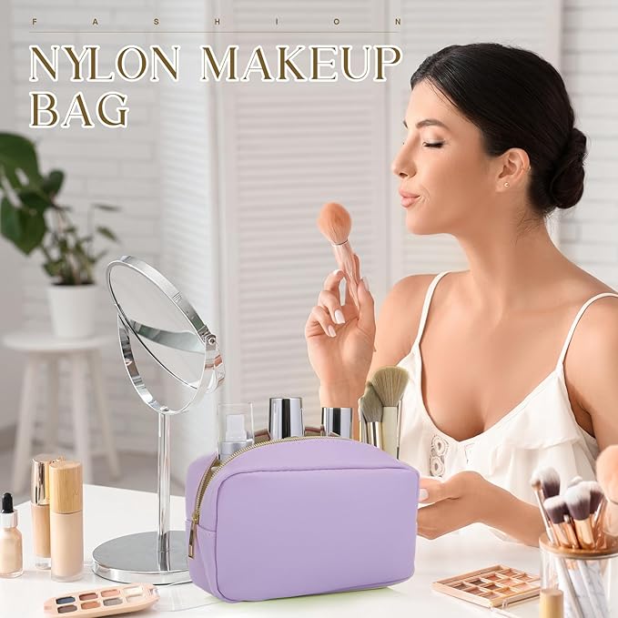 Sweetude 10 Pieces Nylon Makeup Bag Cosmetic Bags for Women Reusable Makeup Organizer Bag Cosmetic Travel Bag Big Capacity Toiletry Travel Organizer with Zipper (Macaron Color)
