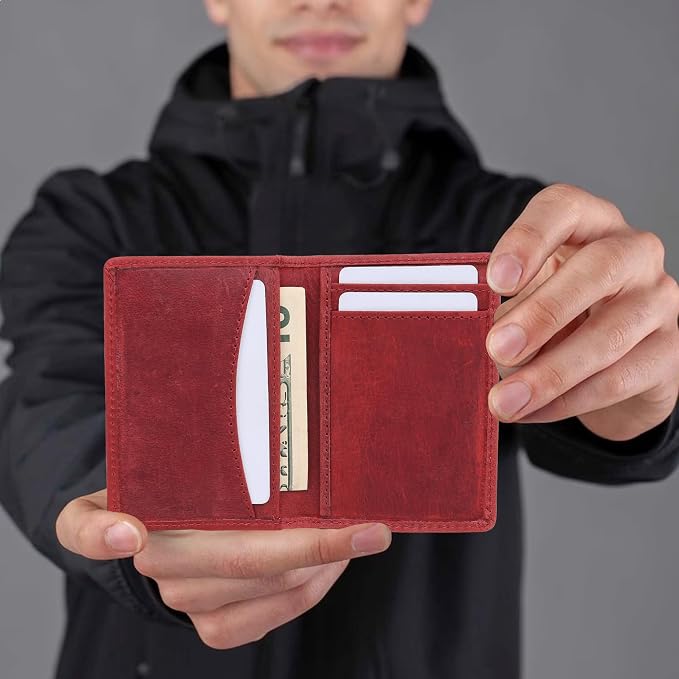 FOXHACKLE Full Grain Leather Credit Card Holder for Men and Women, Slim Bifold RFID Blocking Wallet, Thin Front Pocket Minimalist Wallet, Small Card Case.