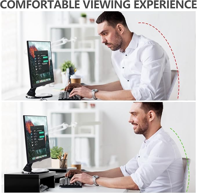 TAVR Dual Monitor Stand Riser Office Desktop Organizer Stand for 2 Monitors, Adjustable Length and Angle 3 Shelf, Extra Long Multifunctional Wooden Stand up to 43.3" fit Computer, Laptop, TV, Black