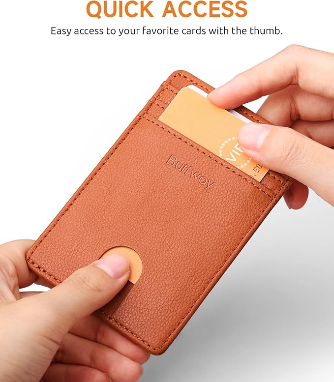 Buffway Mens Slim Wallet, Minimalist Thin Front Pocket Leather Credit Card Holder with RFID Blocking for Work Travel | Minimalist, Thin, Front Pocket, Credit Card Holder, RFID Blocking, for Work Travel