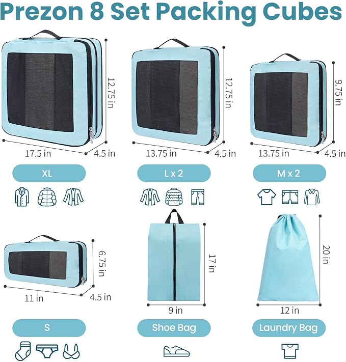 Compression Packing Cubes for Travel, Lightweight Vacation Travel Essentials, Travel Accessories for Suitcase Organizer Bags Set, Durable Luggage Organizer