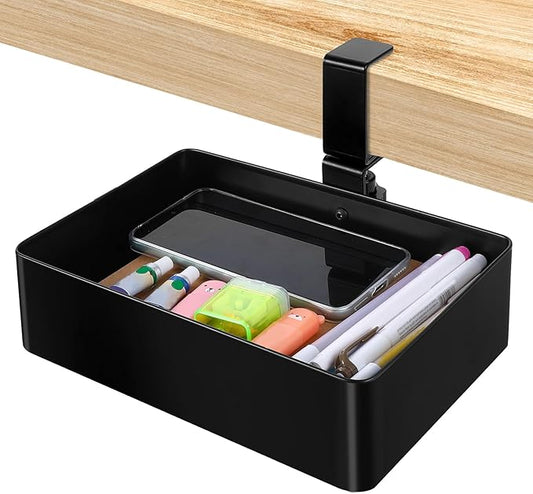 Under Desk Metal Drawer, Under Desk Drawer Organizer, 360° Swivel Hidden Under Desk Storage Drawers Slide out, No Drill Desk Pencil Drawer Organizer Tray for Home Office Storage