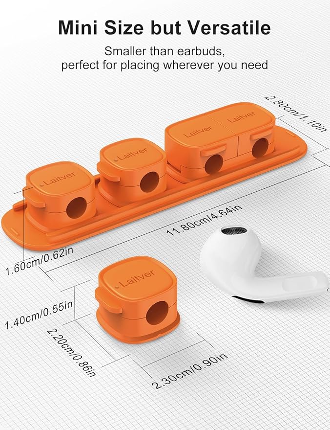 6 Pack Magnetic Cable Clips [1s Open/Lock], Laitver Cord Organizer Holder Strong Adhesive Desk Cable Management- Organize Charging Cords Neatly for Home, Office, Car,Desk, Nightstand-Orange