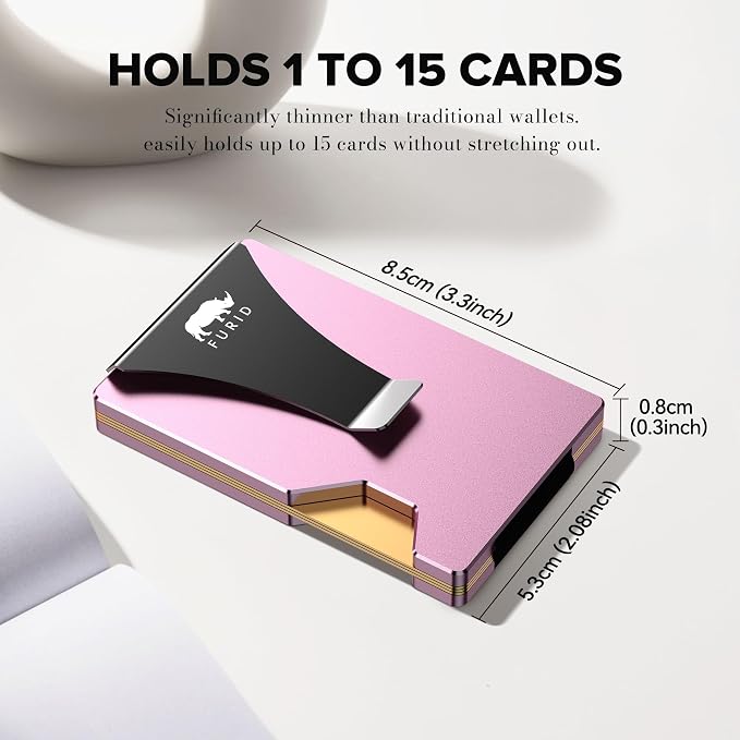 furid Minimalist Card Wallet for Men Slim: Rfid Metal Wallet with Money Clip Credit Card Holder - Gift for Man Husband at Brithday Stocking Stuffers