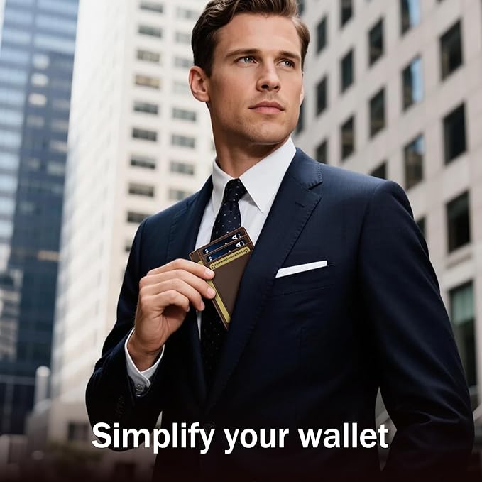 Travelambo 100% Genuine Leather Wallet for Men and Women, Slim Minimalist RFID Blocking Front Pocket Credit Card Holder with Gift Box