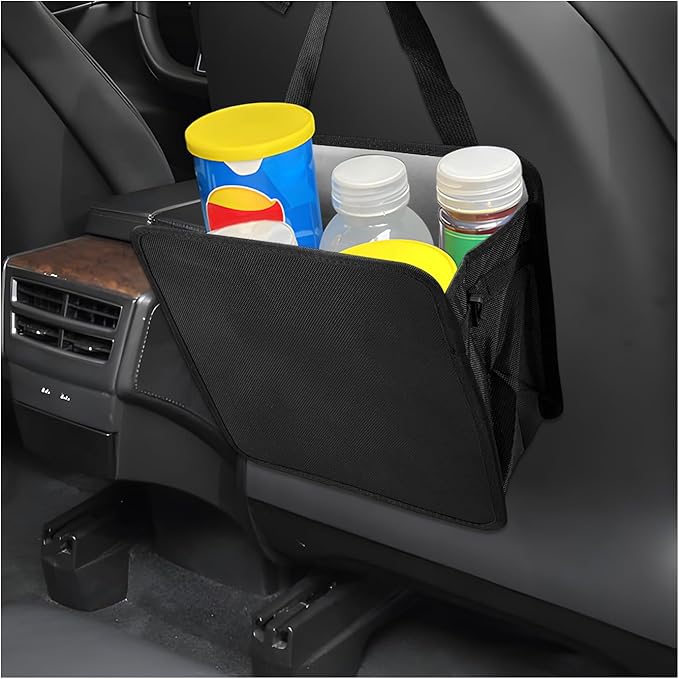 Sun Walker 2 Gallon Open-Top Car Trash Can, Waterproof Hanging Stand Trash Bag Back Seat Organizer with Adjustable Strap, Foldable Storage Container Garbage Bag for SUV Truck RV (Small)