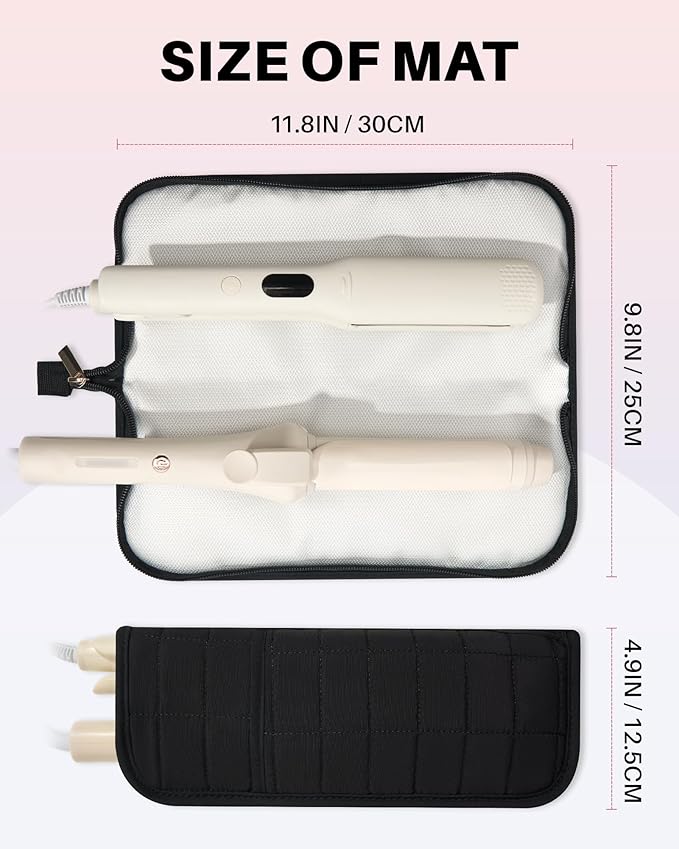 Hot Tools Travel Case with Heat Resistant Mat Pouch, Large Hair Tool Organizer Bag for Curling Iron Flat Iron Hair Dryer Hot Air Brush, Water Resistant Makeup Bag Gift for Women, Black
