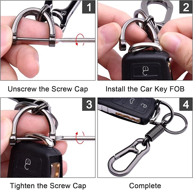 Wisdompro 2 Pack Keychain, Heavy Duty Zinc Alloy Key FOB Keychain Car Key Chain Holder with Anti-lost D-ring, Key Ring and Screwdriver for Men and Women - Black and Silver