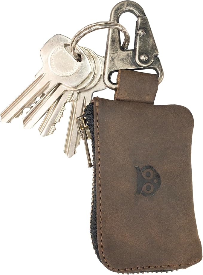 Hide & Drink, Car Key Holder & Coin Purse for Belt Loop Handmade from Full Grain Leather - Bourbon Brown