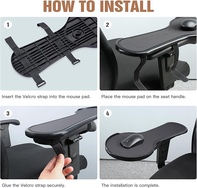 Ergonomic Adjustable Arm Rest Mouse pad for Chair, Mouse Extension Platform Tray with Mouse Baffle to Prevent Falling, Attaches to Chair, Black (Black（YYLL8326）)