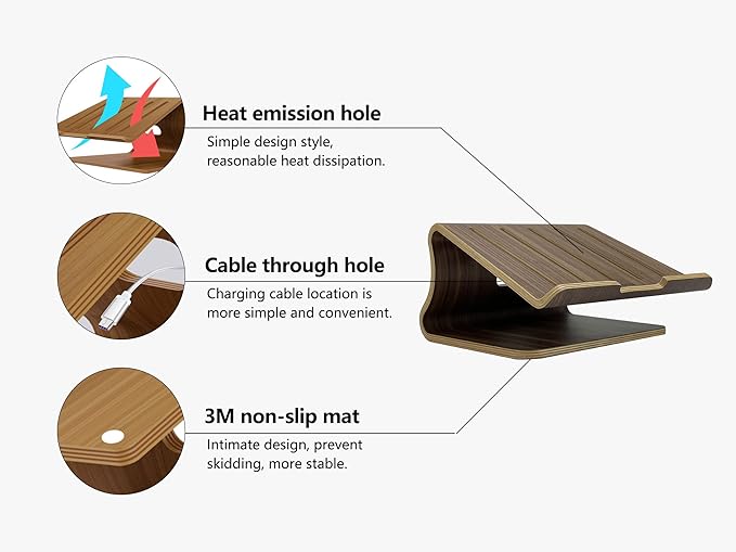 Wooden Laptop Stand,Laptop Holder Stand,Laptop Stand Wooden,Wood Laptop Stand for Desk,Compatible with Most Laptops Heat Dissipation Shelf(Walnut)