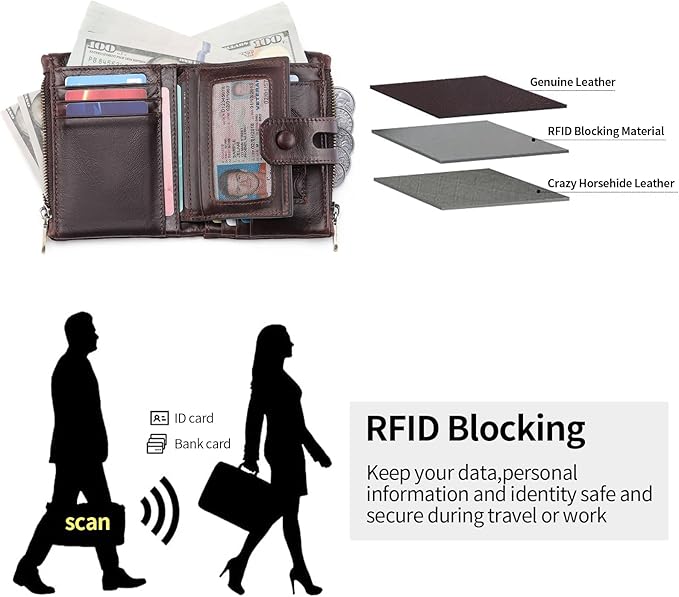FALAN MULE Wallet for Men Large Capacity Genuine Leather Men Wallets RFID Blocking