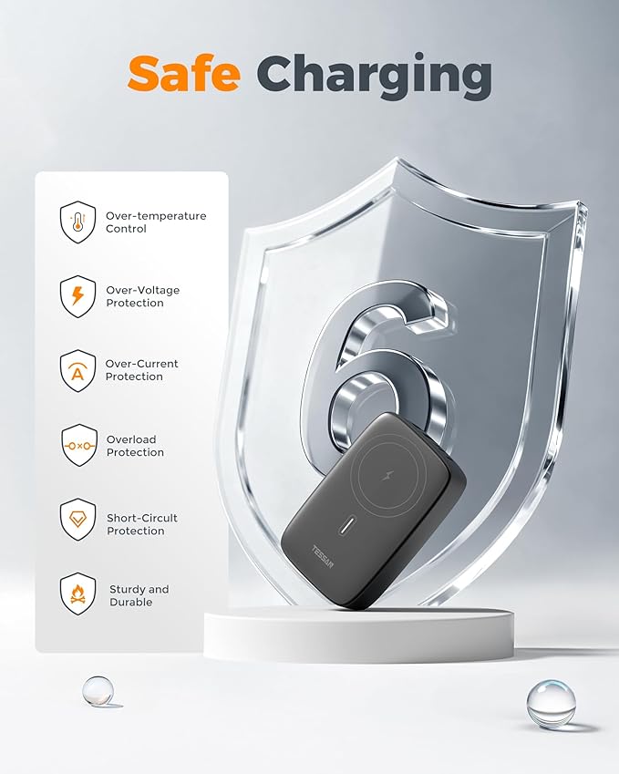 Wireless Charging Station for Multiple Device PD 65W USB C, TESSAN 6 in 1 Magnetic Wireless Charger Station, 5 Ft USB Charging Block Compatible with iPhone, Android Phone, Tablet, Laptop, Home Office