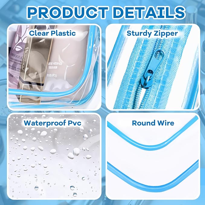 YedsIntu 16 Packs Clear Makeup Bag Bulk, Waterproof Cosmetic Storage Bags, TSA Approved Toiletry Bags PVC Zipper Plastic Pouches for Organizing Travel Bathroom