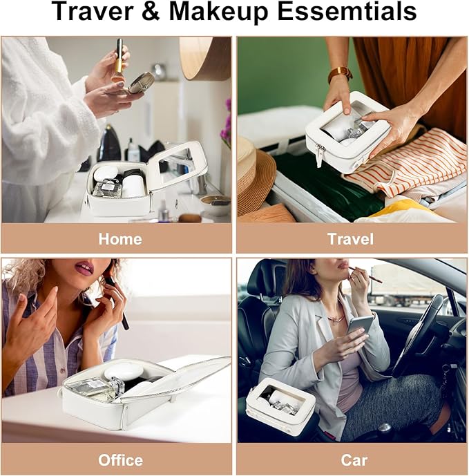 EcoVision Clear Makeup Bag, Travel Cosmetic Accessory Bag, Toiletry Organizer Bags for Women, Portable Waterproof Zipper Cosmetic Bag with Transparent Window