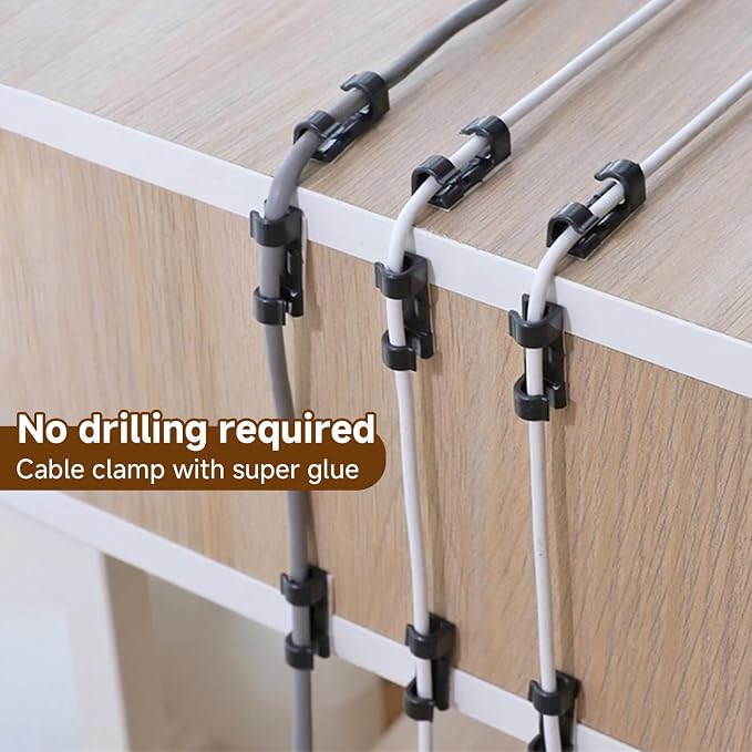 35Pcs Finisher Wire Clamp, Adhesive Cable Management Clips, Nylon Wire Holders for Cords, Wire Clips, Cord Clip for Car, Wall, Under Desk, TV PC Cable Management (Black, Large-35PCS)