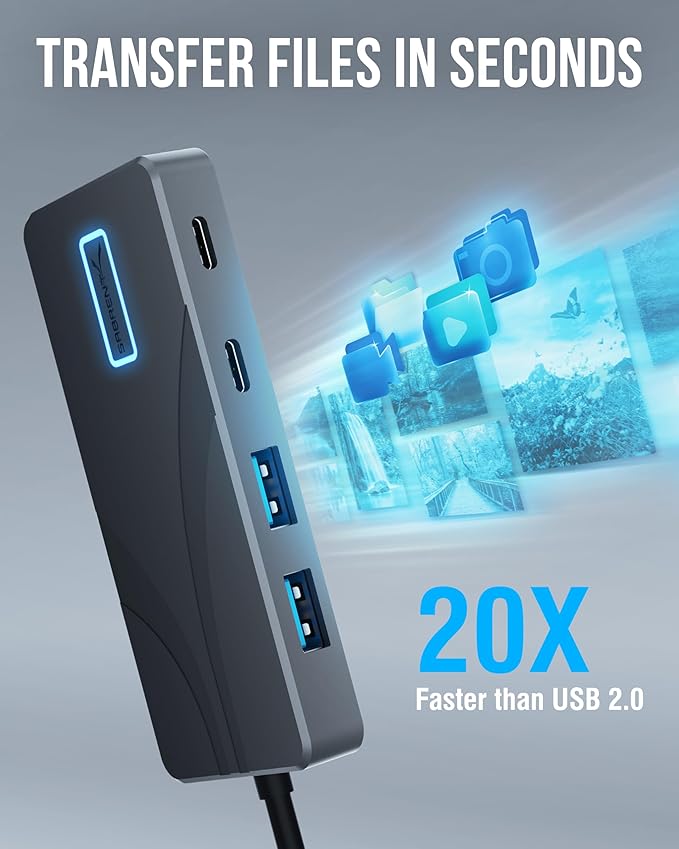 SABRENT USB C Hub 5-in-1 Docking Station, 10Gbps USB-A & USB-C Ports, 4K HDMI Output, 100W PD Input, 80W Charging, Aluminum USB Hub for Laptops/Phones/Tablets ??HDR/HDCP (HB-TG5P)