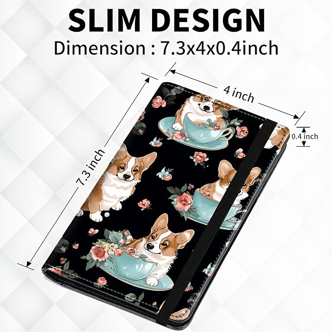 Checkbook Cover for Women & Men, RFID Blocking Personal PU Leather Checkbook Check Book Holder Wallet with Elastic Tape & Credit Card Slot,Dog and Flowers