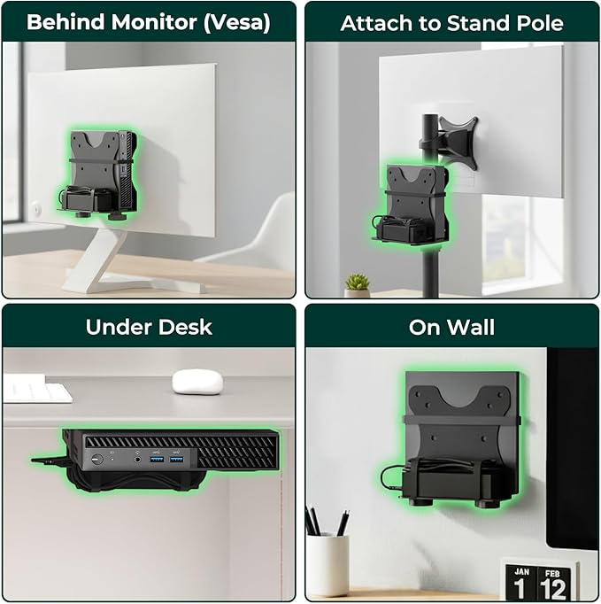 Yimaut Adjustable Mini PC Vesa Mount Bracket Behind Monitor, Under Desk, Attached to Monitor Arm, Wall or Stand Pole for HP, Dell, KAMRUI, Mac Mini, GMKtec, Cable Boxes, Wi-Fi Routers and Small CPUs