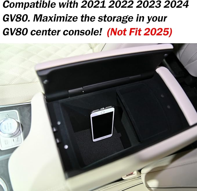 TACOBRO Center Console Organizer Tray Compatible with Genesis GV80 2021 2022 2023 2024 Accessories, Secondary Storage Armrest Glove Box - Black Trim (Not Fit 2025)