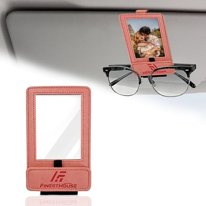 Magnetic 2-in-1 Sunglass & Photo Holder for Car Visor, Leather Anti-Slip No-Fall No-Slide, Fits SUV Truck RV