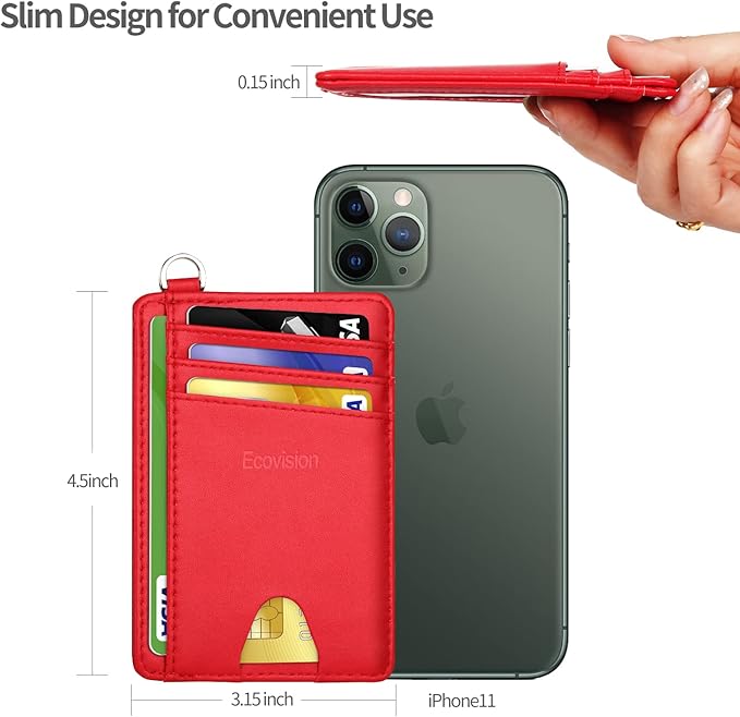 EcoVision Slim Minimalist Front Pocket Wallet, RFID Blocking Credit Card Holder Wallet with Detachable D-Shackle for Men Women
