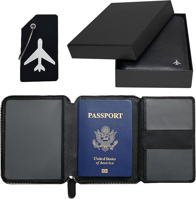 Pilot Wallet Passport Holder RFID Blocking Nappa Leather Travel Wallet, Stylish Travel Companion for Aviation Professionals (Black Silver)