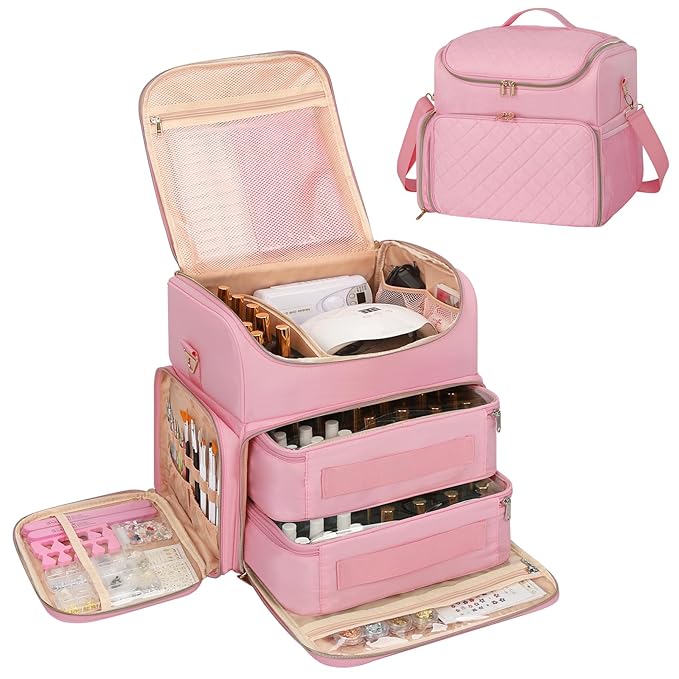 CUBETASTIC Extra Large Nail Polish Organizer Case Holds 86 to 100+ Bottles & Nail Lamp, Nail Supplies Storage Bag with 2 Removable Pouches, Nail Art Travel Box