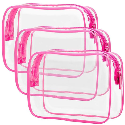 PACKISM TSA Approved Toiletry Bag 3 Medium - Quart Size Clear Makeup Bag for Carry On, Airport Security Compliant Clear Travel bag for Toiletries with Reinforced Seams, Bright Rose Red