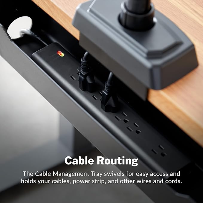 Vari Cable Management Tray - Under Desk Cord & Wire Organizer - Ideal for Home Office Sit Stand Desks - Fits Adjustable Electric Standing Desk 48x30, 60x30, 60x24, 72x30 - Easy Assembly (Black)